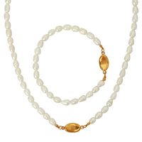 Elegant Formell Einfacher Stil Runden Süßwasserperle Titan Stahl Perlen Überzug 18 Karat Vergoldet Armbänder Halskette main image 8