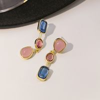 1 Pair Simple Style Geometric Plating Inlay Alloy Artificial Gemstones Drop Earrings main image 3
