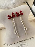 1 Pair Ig Style Sweet Bow Knot Plating Inlay Alloy Artificial Pearls Rhinestones Drop Earrings main image 1