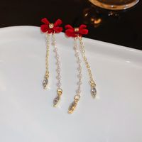 1 Pair Ig Style Sweet Bow Knot Plating Inlay Alloy Artificial Pearls Rhinestones Drop Earrings main image 4