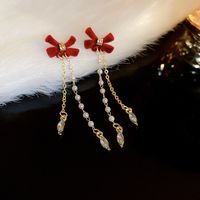 1 Pair Ig Style Sweet Bow Knot Plating Inlay Alloy Artificial Pearls Rhinestones Drop Earrings main image 5