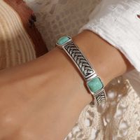 Retro Bohemian Square Alloy Plating Inlay Carving Turquoise Women's Bangle main image 1