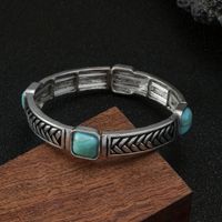 Retro Bohemian Square Alloy Plating Inlay Carving Turquoise Women's Bangle main image 3