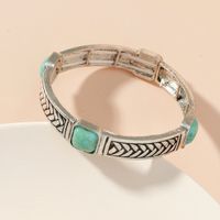 Retro Bohemian Square Alloy Plating Inlay Carving Turquoise Women's Bangle main image 4