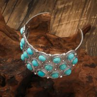 Retro Ethnic Style Bohemian Round Metal Plating Inlay Turquoise Women's Bangle main image 3