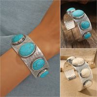 Retro Ethnic Style Oval Alloy Plating Inlay Carving Turquoise Women's Bangle main image 1