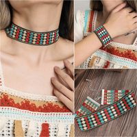 Retro Ethnic Style Rhombus Polyester Metal Embroidery Handmade Women's Bracelets Necklace main image 1