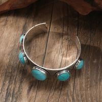 Retro Ethnic Style Oval Alloy Plating Inlay Carving Turquoise Women's Bangle main image 4
