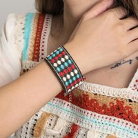 Retro Ethnic Style Rhombus Polyester Metal Embroidery Handmade Women's Bracelets Necklace sku image 1