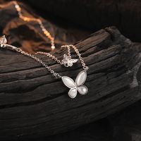 Simple Style Commute Butterfly Sterling Silver Plating Inlay Shell White Gold Plated Layered Necklaces main image 4