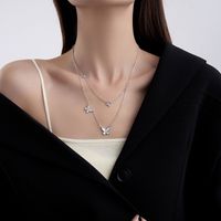 Simple Style Commute Butterfly Sterling Silver Plating Inlay Shell White Gold Plated Layered Necklaces sku image 1