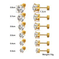 6 Paires Style Simple Géométrique Incruster Acier Inoxydable Zircon Plaqué Or 14K Boucles D'Oreilles main image 2