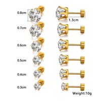 6 Pairs Simple Style Geometric Inlay Stainless Steel Zircon 14K Gold Plated Ear Studs main image 2