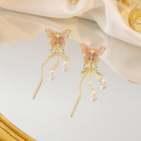 1 Pair Sweet Simple Style Butterfly Tassel Pearl Alloy Drop Earrings main image 6
