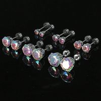 6 Pairs Simple Style Geometric Inlay Stainless Steel Zircon 14K Gold Plated Ear Studs main image 8