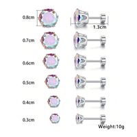 6 Pairs Simple Style Geometric Inlay Stainless Steel Zircon 14K Gold Plated Ear Studs main image 3