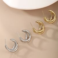 1 Pair XUPING Simple Style C Shape Plating 304 Stainless Steel 18K Gold Plated Raw Steel Ear Studs main image 2