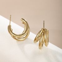 1 Pair XUPING Simple Style C Shape Plating 304 Stainless Steel 18K Gold Plated Raw Steel Ear Studs main image 7