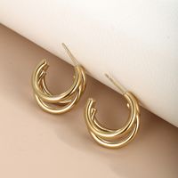 1 Pair XUPING Simple Style C Shape Plating 304 Stainless Steel 18K Gold Plated Raw Steel Ear Studs main image 8