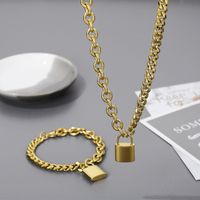 Titanium Steel 18K Gold Plated Hip-Hop Plating Lock Bracelets Necklace main image 4