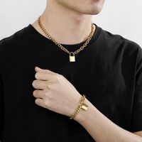 Titanium Steel 18K Gold Plated Hip-Hop Plating Lock Bracelets Necklace main image 6