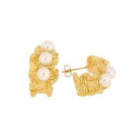 1 Pair Simple Style Irregular Plating Inlay Titanium Steel Artificial Pearls 18K Gold Plated Ear Studs main image 3