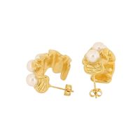 1 Pair Simple Style Irregular Plating Inlay Titanium Steel Artificial Pearls 18K Gold Plated Ear Studs main image 4