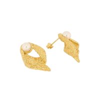 1 Pair Retro Leaf Plating Inlay Titanium Steel Artificial Pearls 18K Gold Plated Ear Studs main image 5