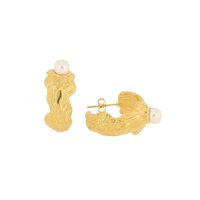 1 Pair French Style C Shape Plating Inlay Titanium Steel Artificial Pearls 18K Gold Plated Ear Studs main image 3