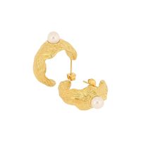 1 Pair French Style C Shape Plating Inlay Titanium Steel Artificial Pearls 18K Gold Plated Ear Studs main image 5