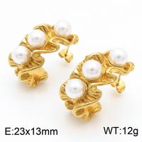 1 Pair Simple Style Solid Color Plating Inlay Titanium Steel Artificial Pearls 18K Gold Plated Ear Studs sku image 7