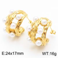 1 Pair Simple Style Solid Color Plating Inlay Titanium Steel Artificial Pearls 18K Gold Plated Ear Studs sku image 12