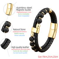 Simple Style Geometric Leather Rope Stone Metal Handmade Metal Button Unisex Bracelets main image 2