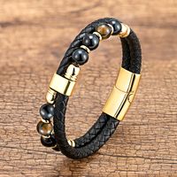 Simple Style Geometric Leather Rope Stone Metal Handmade Metal Button Unisex Bracelets main image 4