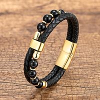 Simple Style Geometric Leather Rope Stone Metal Handmade Metal Button Unisex Bracelets sku image 7