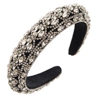 Women's Vintage Style Solid Color Cloth Inlay Rhinestones Hair Band sku image 3