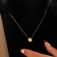304 Stainless Steel Simple Style Inlay Solid Color Artificial Pearls Pendant Necklace main image 3