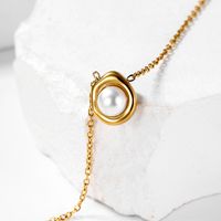 304 Stainless Steel Simple Style Inlay Solid Color Artificial Pearls Pendant Necklace main image 7