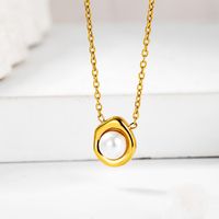 304 Stainless Steel Simple Style Inlay Solid Color Artificial Pearls Pendant Necklace main image 10