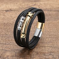 Retro Exaggerated Punk Geometric Stainless Steel Metal Layered Handmade Metal Button Men's Bracelets main image 3