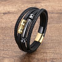 Retro Exaggerated Punk Geometric Stainless Steel Metal Layered Handmade Metal Button Men's Bracelets sku image 1