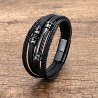 Retro Exaggerated Punk Geometric Stainless Steel Metal Layered Handmade Metal Button Men's Bracelets sku image 17