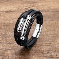 Retro Exaggerated Punk Geometric Stainless Steel Metal Layered Handmade Metal Button Men's Bracelets sku image 13