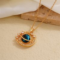 Wholesale IG Style Simple Style Universe Starry Sky 304 Stainless Steel Copper Plating Inlay Gold Plated Zircon Charms Necklace main image 5
