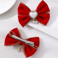 Women's Cute Sweet Bow Knot Alloy Organza Inlay Artificial Pearls Hair Clip main image 8