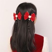 Women's Cute Sweet Bow Knot Alloy Organza Inlay Artificial Pearls Hair Clip main image 4