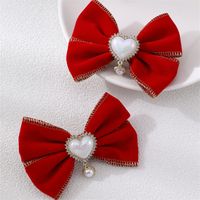 Women's Cute Sweet Bow Knot Alloy Organza Inlay Artificial Pearls Hair Clip sku image 3