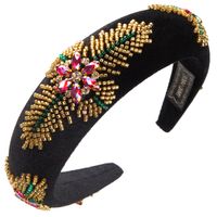 Women's Lady Flower Flannel Inlay Artificial Gemstones Hair Band sku image 2
