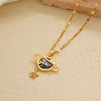 Wholesale IG Style Vintage Style Round Starry Sky 304 Stainless Steel Copper Plating Inlay K Gold Plated Zircon Charms Necklace main image 2