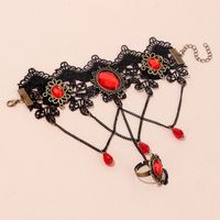 Glam Retro Oval Alloy Lace Chain Inlay Zircon Women's Rings Earrings Necklace main image 3